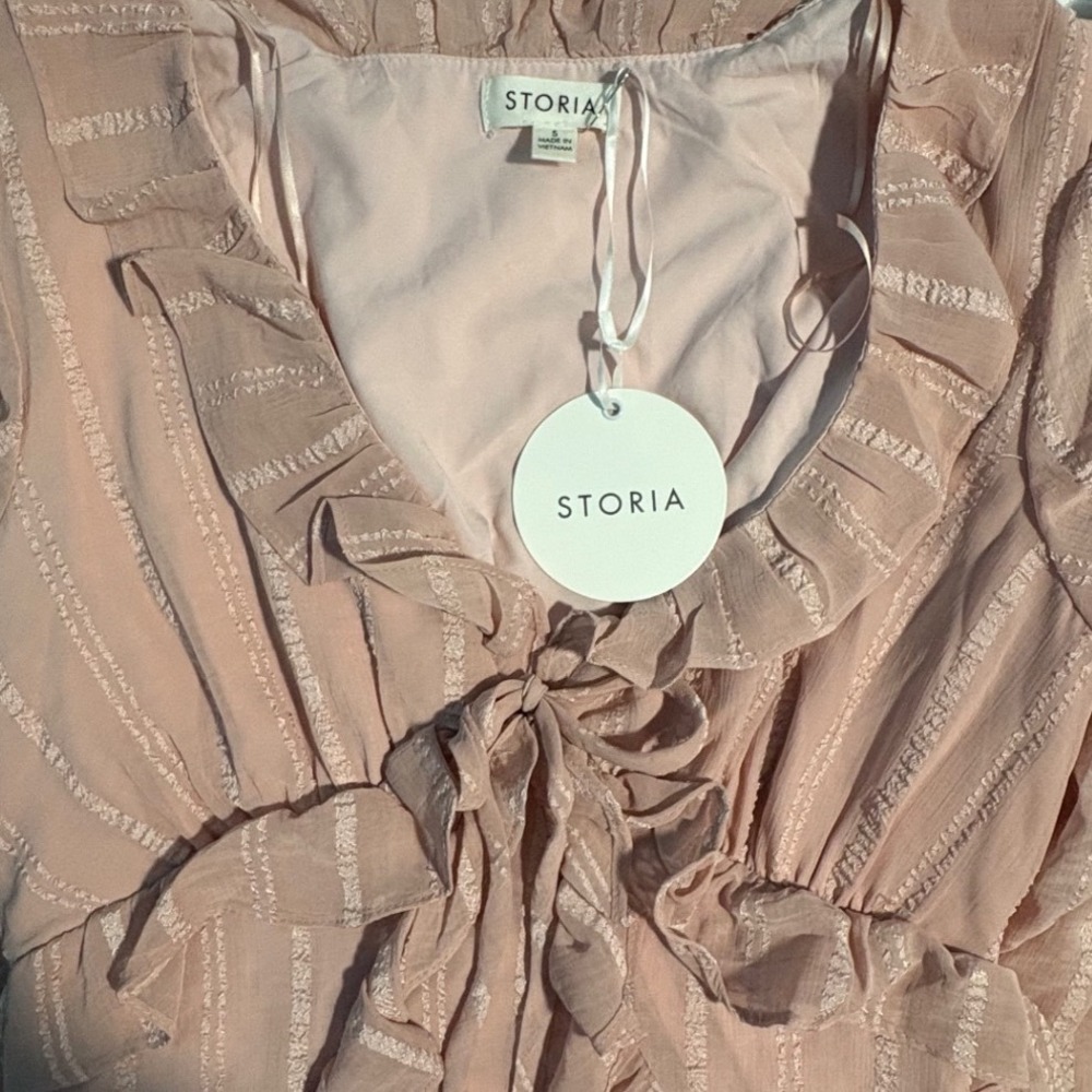 Storia Blush Pink Ruffle Stripe Maxi Dress Women Small NWT Wedding Coquette - Picture 4 of 10